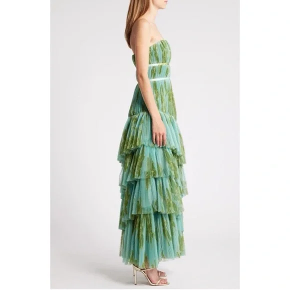 Hutch Lanza Strapless Pleated Tiered Ruffle Tulle Maxi Dress Anthropologie  NWT - conticontadores.com.br